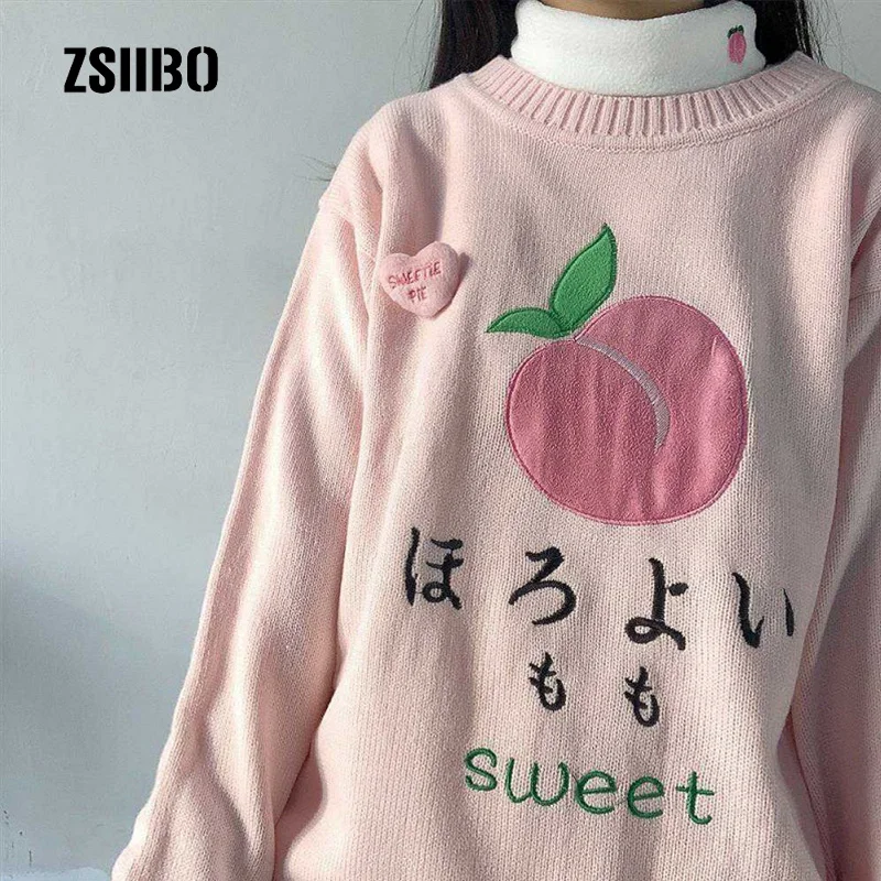 Japonesa de dibujos animados de suéter de kawaii bordado carta de mujer