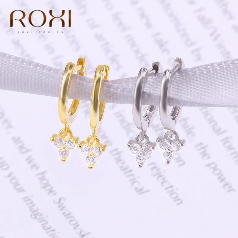 ROXI 925 пробы серебряные Подвесные серьги-гвоздики серьги для женщин Нежный CZ подвеска со стразами в виде цветка маленькие серьги-гвоздики корейские ювелирные изделия подарок