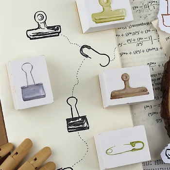 

yoofun Vintage Binder Clip Wooden Stamps Stationery Decoration Tools Paper Clip DIY Scrapbooking Diary Stamps Craft Supplies