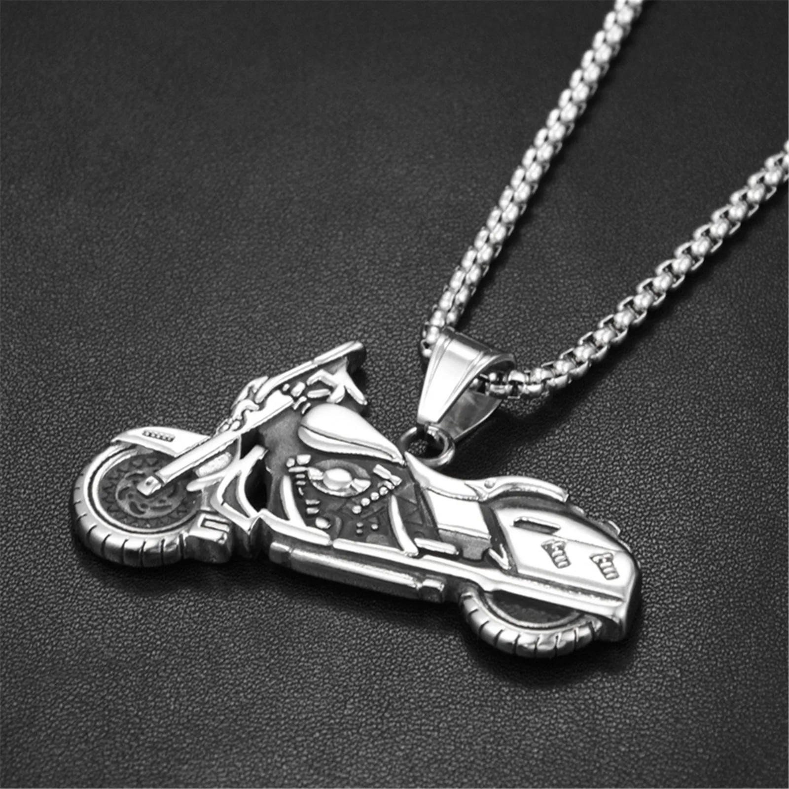 Mens Motorcycle Necklace Stainless Steel Motor Sports Retro Punk Hip Hop Style Cool Pendants New Fashion