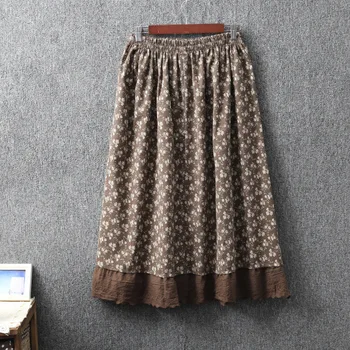 

2020 New Spring retro printed elastic waist skirt