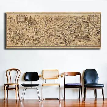 

Harries Magic world Map Poster Potteres Vintage Canvas Painting Prints Modular Wall Art HD Picture for Reading Room Home Decor