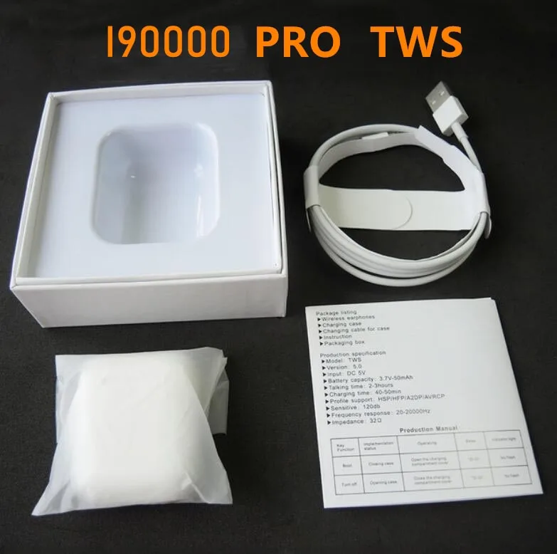 Белый Высокое качество I90000 Pro TWS 1:1 беспроводные наушники 3D стерео бас gps Rename Беспроводная зарядка I90000 TWS Bluetooth наушники - Цвет: Белый