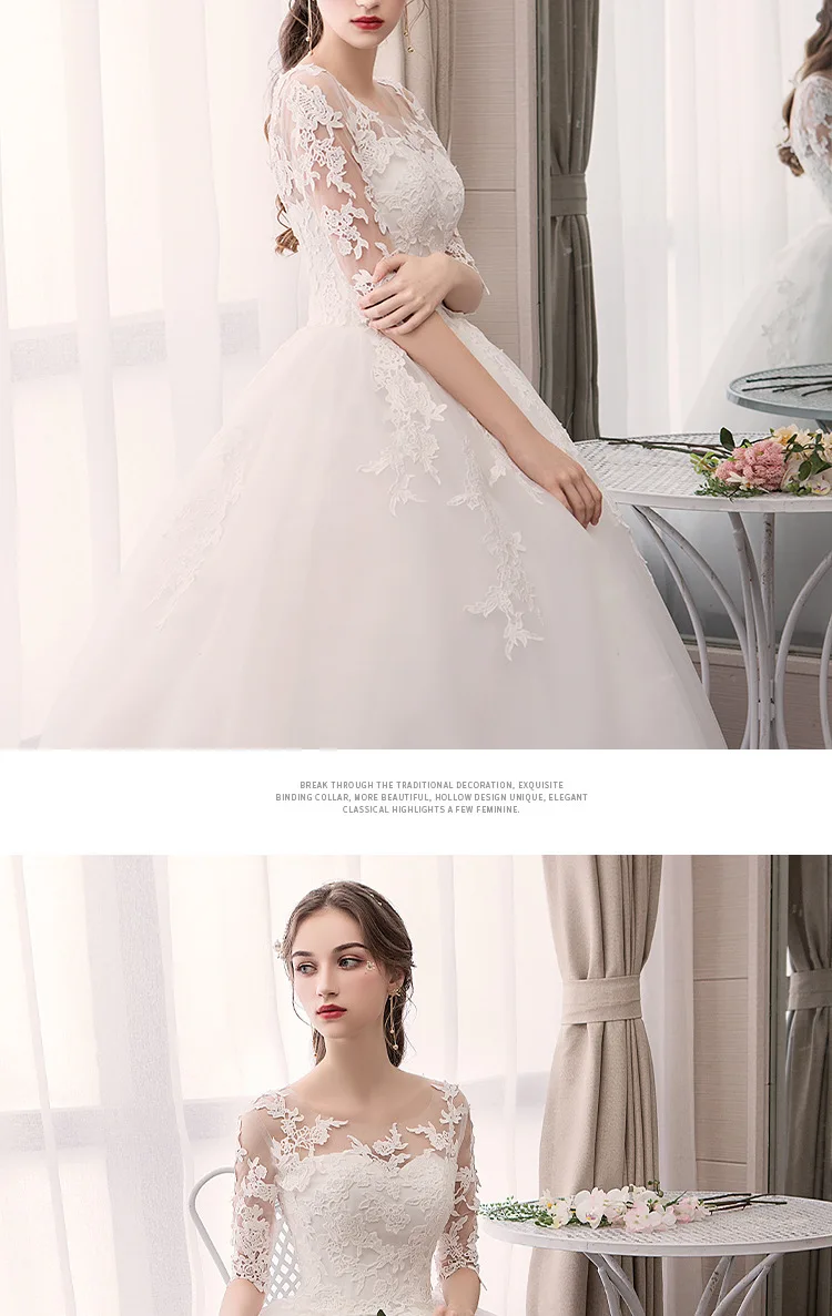 Robe De Mariee элегантные белые свадебные платья с круглым вырезом и коротким рукавом кружевная Иллюзия Аппликации вечернее платье невесты Suknia Slubna