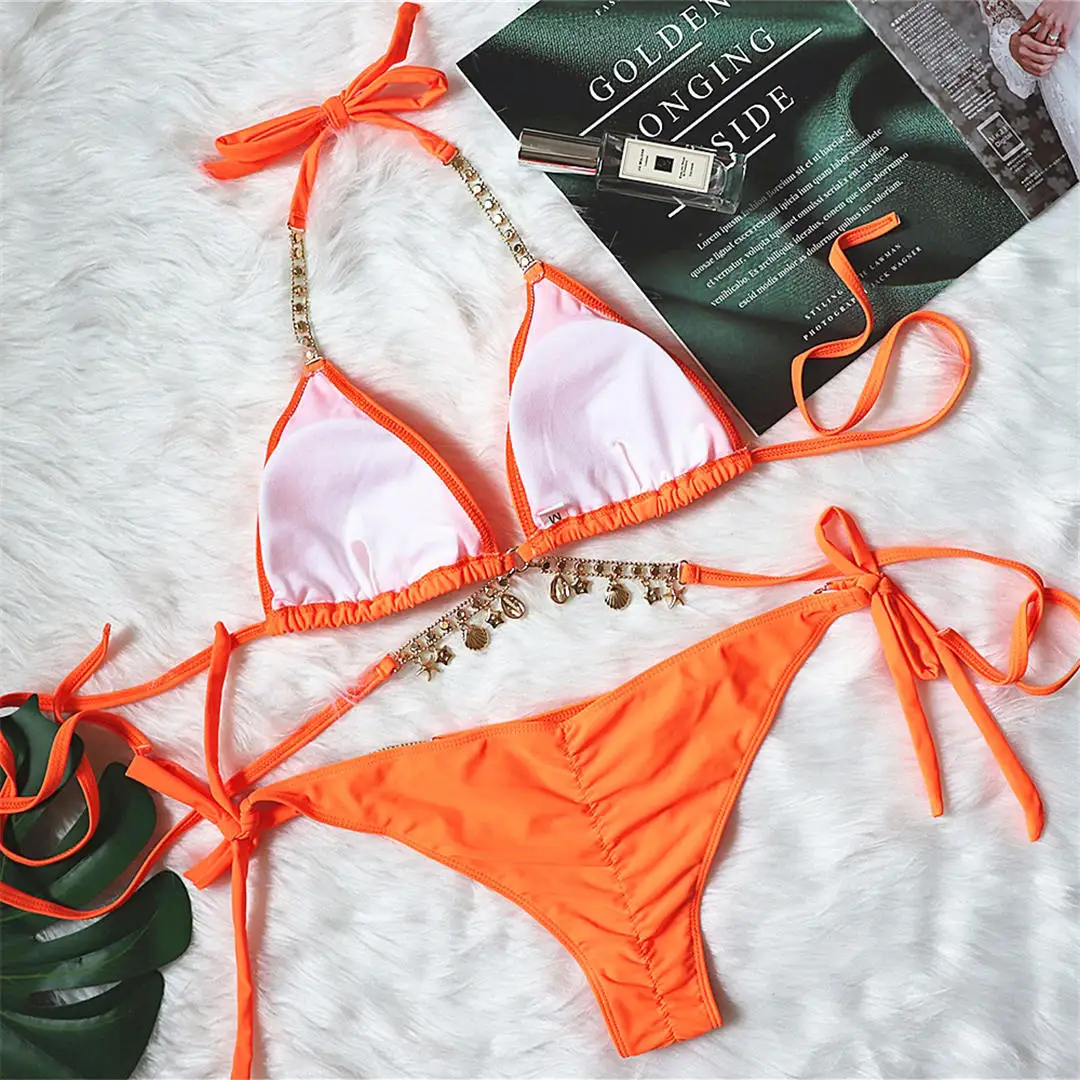 3 Colors Sexy Bling DIamond Bikini Women Swimwear Female Swimsuit Two-pieces Bikini set Halter Bather Bathing Suit Swim V2450
