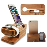 Estação de carregamento doca de madeira para o telefone móvel suporte suporte de bambu carregador base suporte para apple watch e para iphone