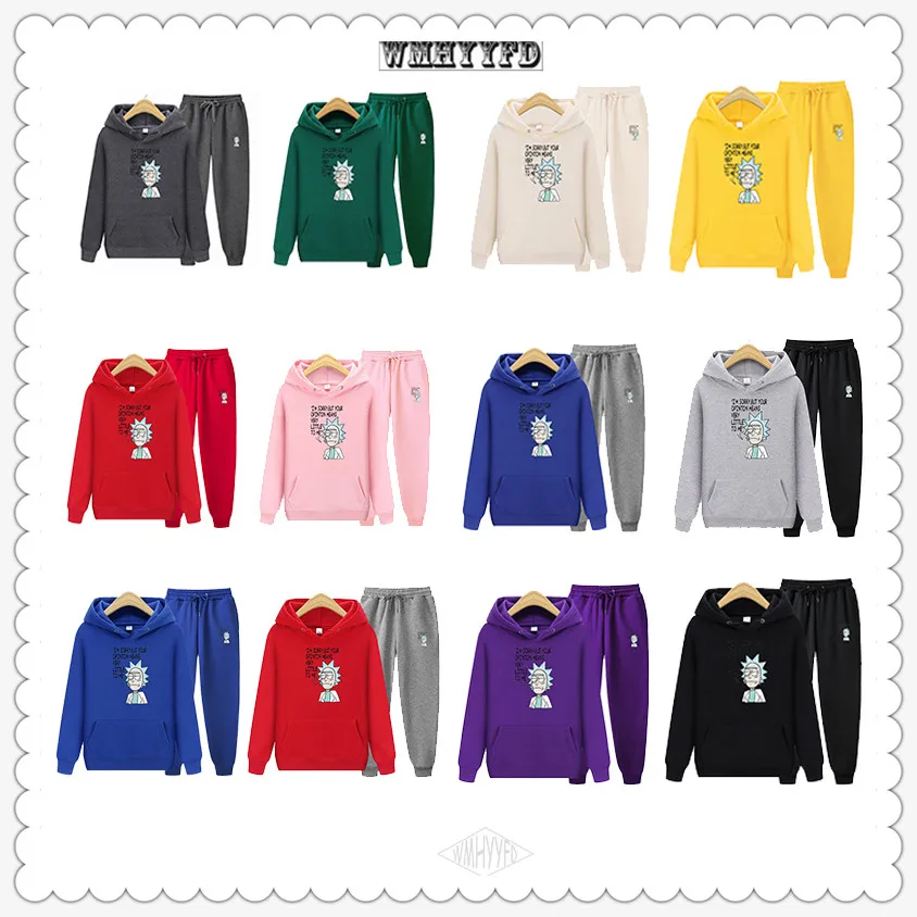 

Wmhyyfd New Mannen Sets Hoodies + Broek Herfst Winter Hooded Joggingbroek Fashion Rick En Morty Hoodie Broek Hip Hop Trui hoody
