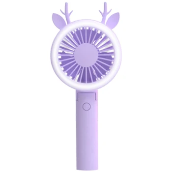 

Air Fan Handheld USB Rechargeable Fans LED Light Portable Air Cooling Fan Mini Desktop Purple