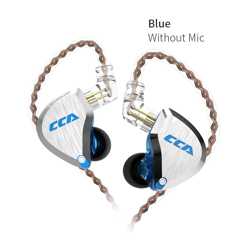 Blue no mic CCA C12 5BA+ 1DD гибридные наушники в ухо, 6 динамических устройств, HIFI наушники-вкладыши, монитор для бега, спортивные наушники IEM, наушники для сцены, 2Pin CCA C16 - Цвет: Blue no mic