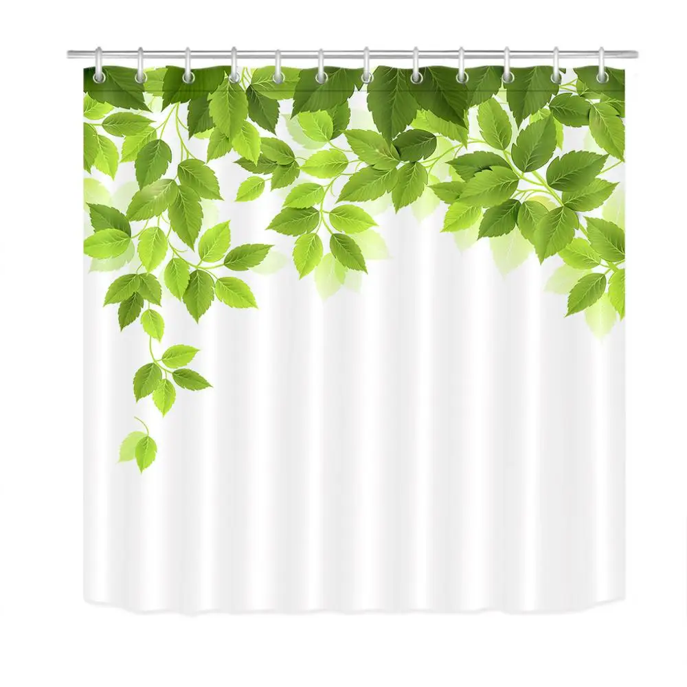 Only Curtain LB зеленые листья бука печатная ткань занавеска для душа водонепроницаемый полиэстер набор занавесок для душа с крючками украшения ванной комнаты - Цвет: Only Curtain