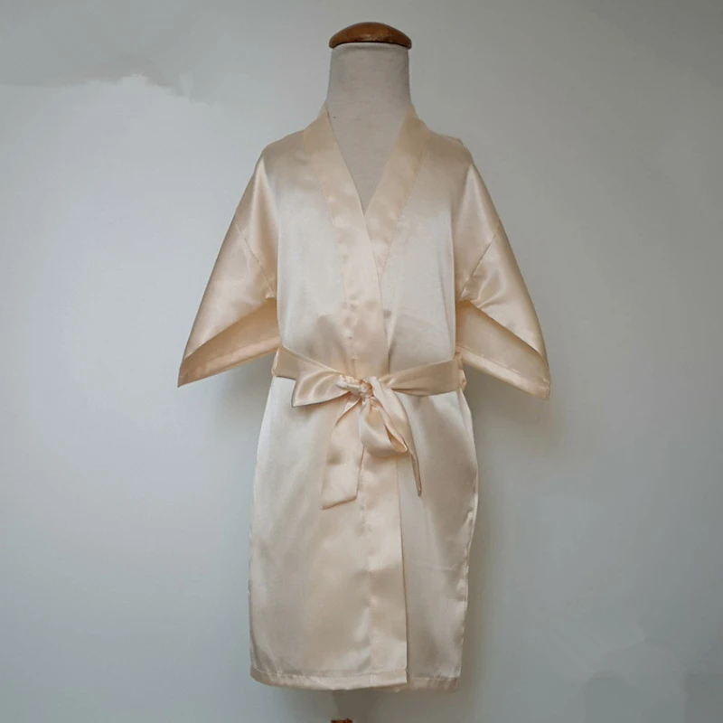 Solid Silk Satin Kimono Robes for Spa Kids Children Sleepwear Nightgown Roupao Girls Wedding Bathrobes