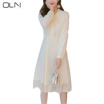 

dress OLN Autumn Winter Korean vestidos new arrival wholesaleLace mid-length long-sleeved long-sleeved bottom dress