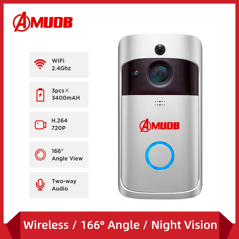 

AMUDB Smart WiFi Video Doorbell Camera Visual Intercom With Chime Night vision IP Door Bell Wireless Home Security Camera