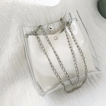 

Women's Shoulder Bag New Small Transparent Bucket Bag Chain Bag Handbag Composite Woman Multi-function Mini Shoulder Bag#15