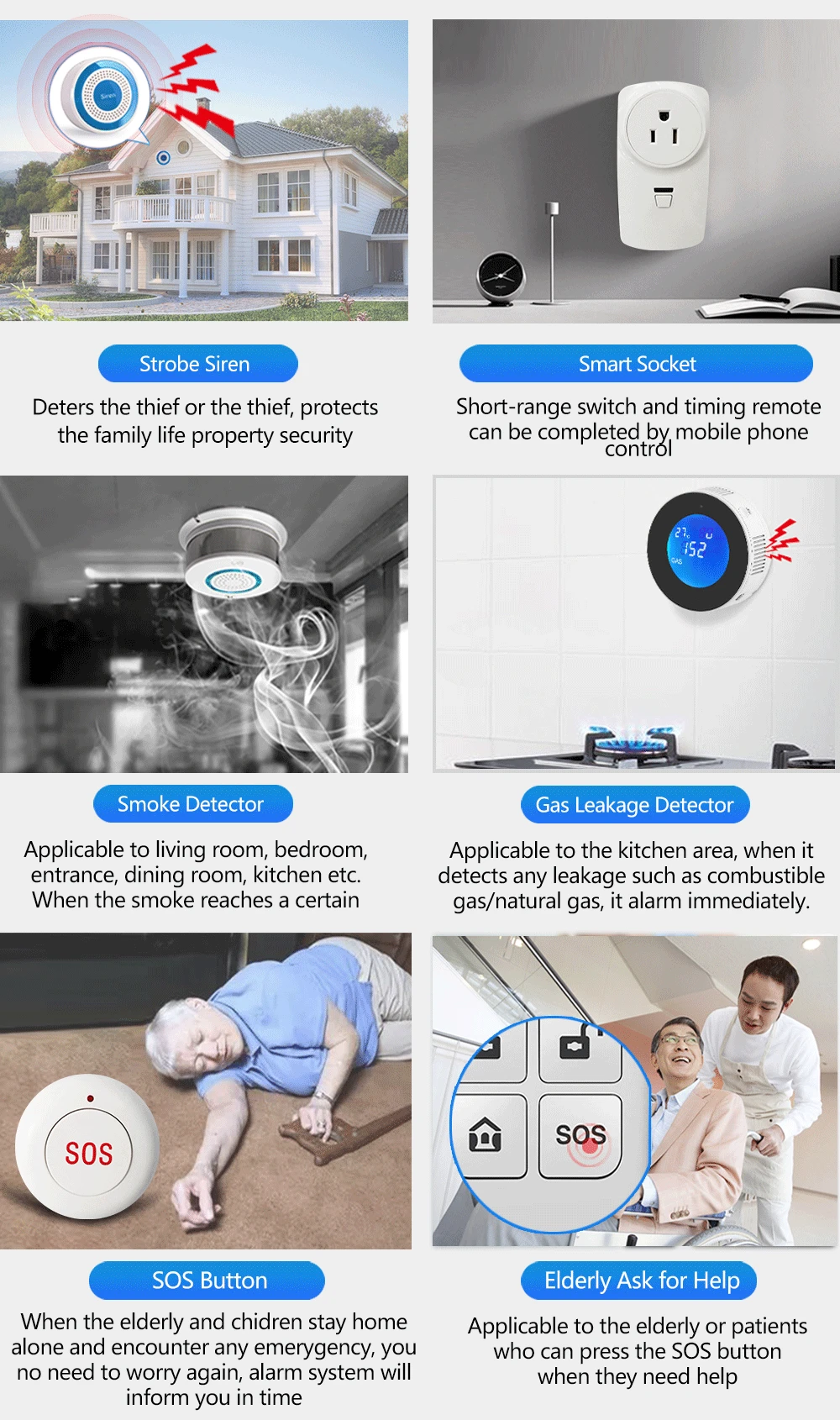 HIVA Alarm Systems Security Home Wifi Gsm with Pir Motion Sensor Tuya Smart Life Alarm work with Alexa elderly emergency button