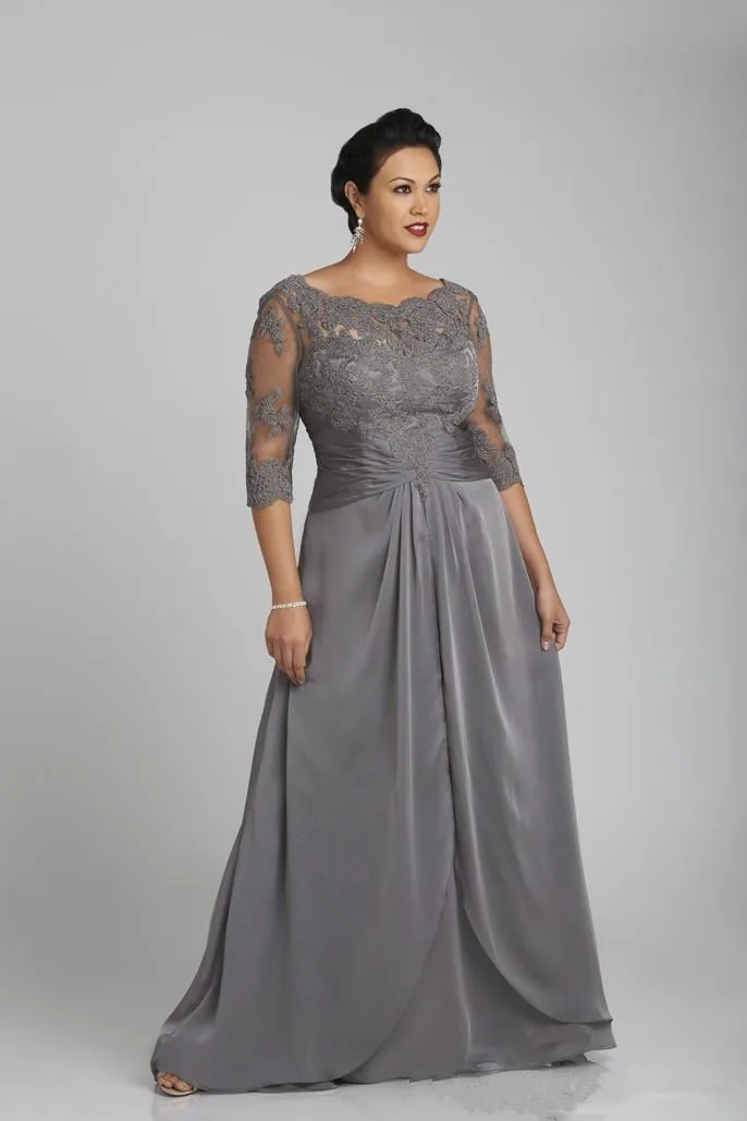 as picture Vestido longo de madrinha из кружева, с вырезом на шее аппликации легкий Топ шифоновое вечернее платье Половина рукава ТРАПЕЦИЕВИДНОЕ длинное платье для матери невесты - Цвет: as picture