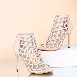 Female Modern Shoes 2022 Summer Ladies High Heel Sandals Hollow Out Open Toe Fish Mouth Fashion Women's Boots Designed Elegant
