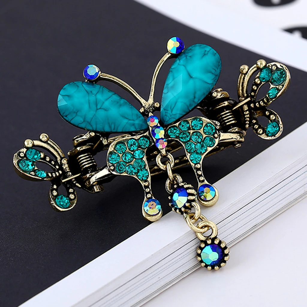 Rhinestone Crystal Alloy Jaw Hair Clips, Retro Butterfly Mini Hair Claw Clip Hair Accessories for Womens