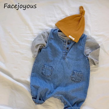 

2020 Spring Baby Girls Boys Clothes Set Kids Baby Striped Long Sleeve T-shirt+denim Overalls Newborn Clothes Set Infant Clothing