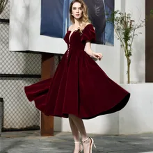 Бургундское платье для выпускного вечера винтажное ТРАПЕЦИЕВИДНОЕ платье длиной до середины икры Простое Элегантное платье с глубоким v-образным вырезом и коротким рукавом