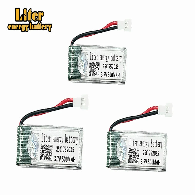

3pcs 3.7V 500mAh 25C Drone Rechargeable Lipo Battery 752035 For RC Drone E33 E33C H99W KY101 H31 H6C H98 H107 Quadcopter