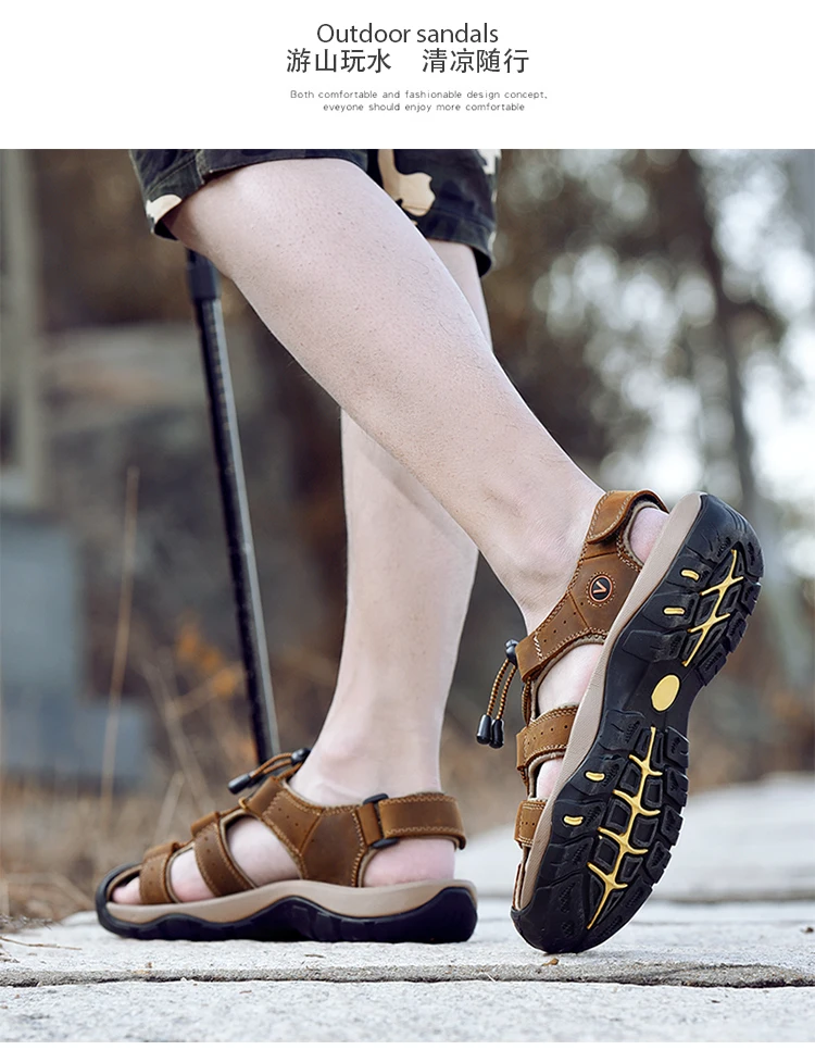 Мужская обувь летние душащая шлепанцы сандалии для Для мужчин из натуральной кожи; сезон весна Повседневное дышащие мягкие Спорт на открытом воздухе спортивные сандалии