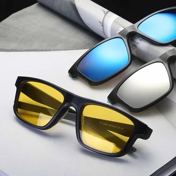 

TR90 4 in 1 Polarized Clip on Sunglasses Men Women Sports Sun Glasses Night Vision Driving Goggles Square Glasses Frame UV400