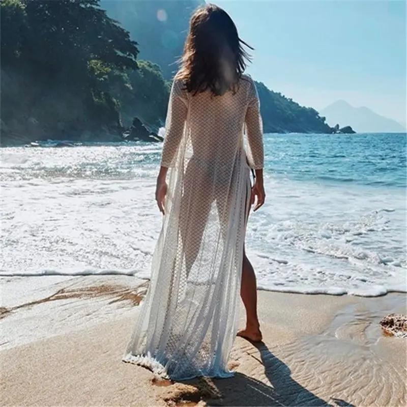 Кружевное пляжное парео пляжный купальник накидка Плайя парео-туники для пляжа кимоно одежда для плавания женское кружевное пляжное платье# Q805