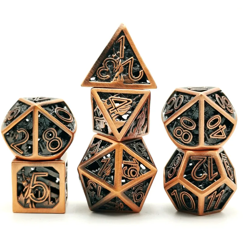 

Newest upscale polyhedral metal dice Statue of Liberty hollow DND dice set 7pcs/Set dobbelstenen d4-d20 dobbelsteen dados rpg