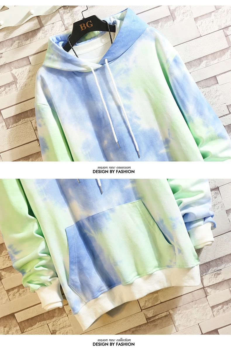 Толстовки мужские модные с принтом Tie Dye Повседневный хлопковый пуловер с капюшоном Мужская Уличная Джокер хип-хоп свободная толстовка мужская толстовка с капюшоном M-5XL