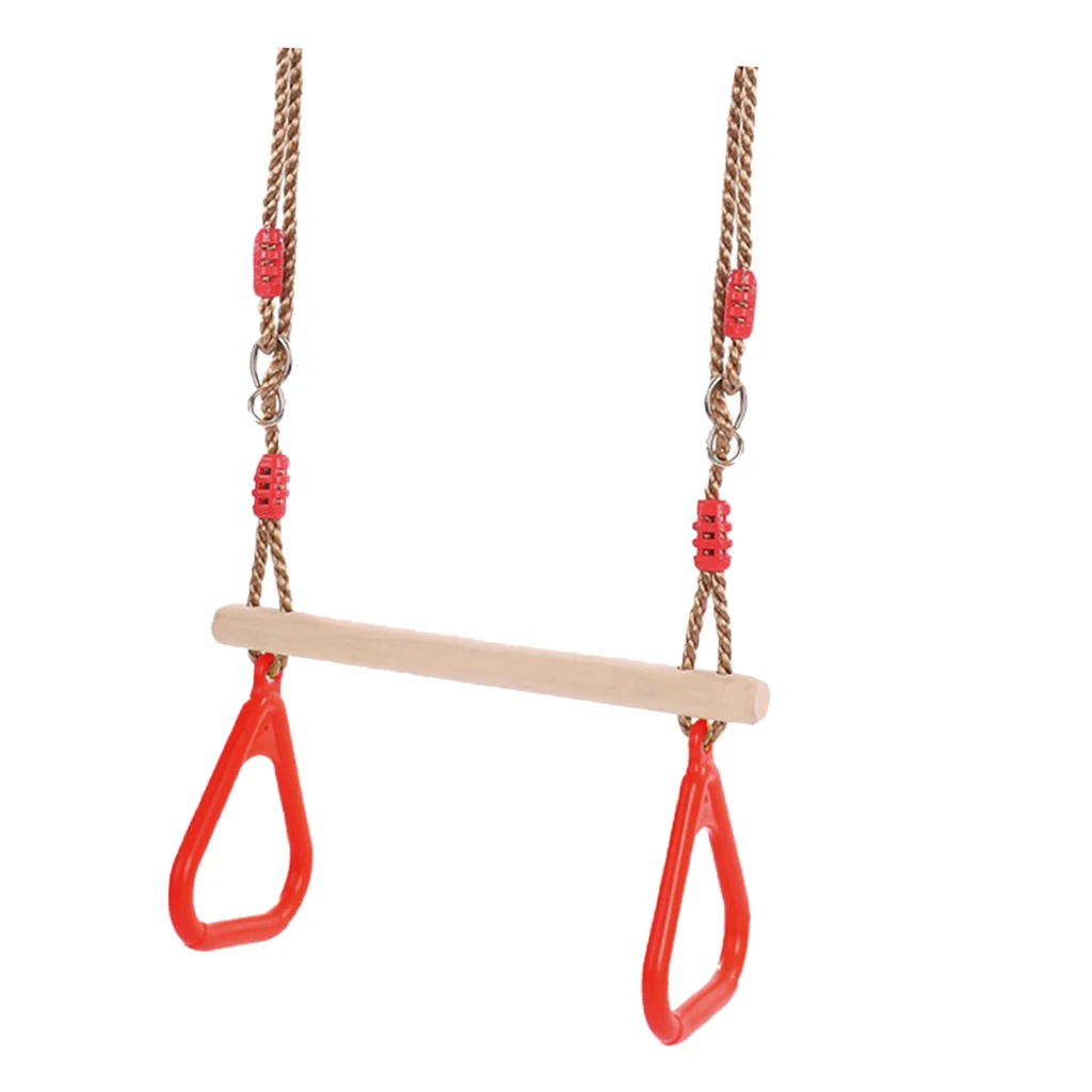 Children Wooden Trapeze Swing With Rings For Indoor Outdoor Fun 6
