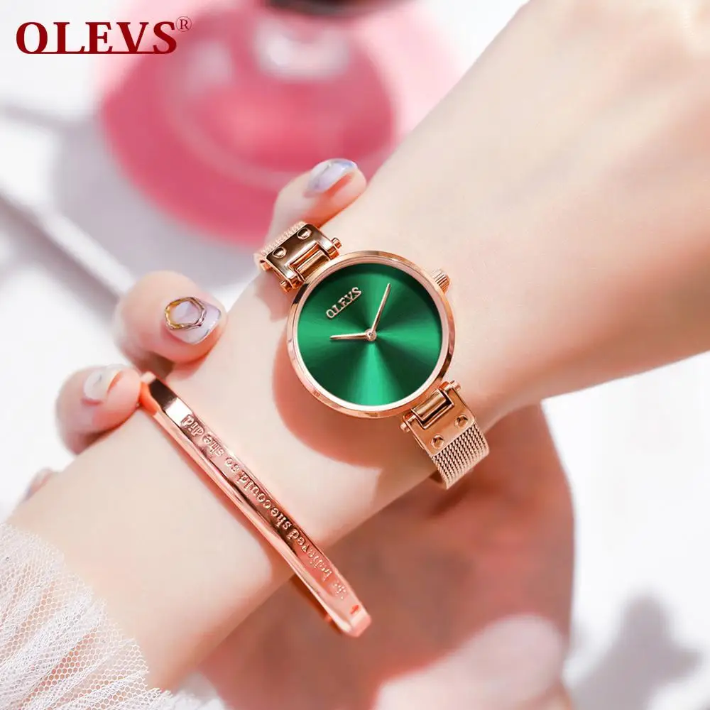 Зеленый Reloj Mujer повседневные женские часы из розового золота ультра тонкие