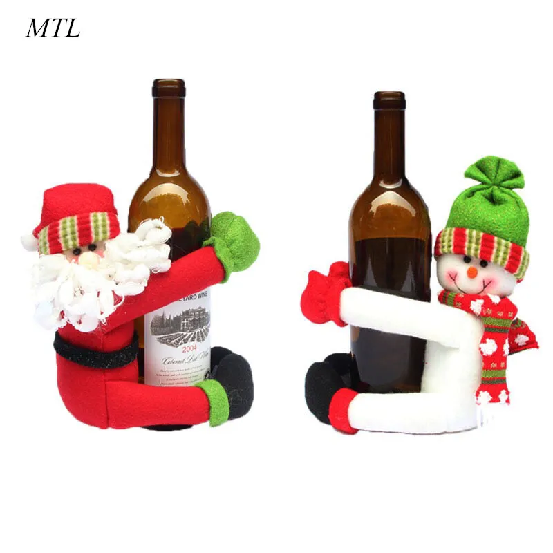 

MTL 2pcs New Year Christmas decoration Wine Bottle Cover Cute Santa Claus Snowman Doll Red Wine Party Ornament Festival Supplies