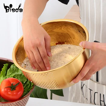 

Stainless Steel Drain Basket Bowl Washing Kitchen Strainer Noodles Vegetables Kitchen Utensils Beans Sieve Fruit Cleaning Tools