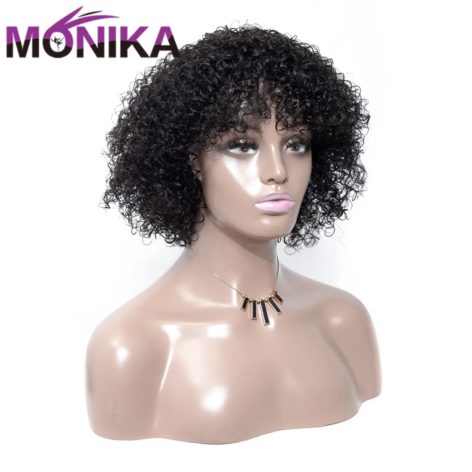 Monika, 12 дюймов, Короткие парики, человеческие волосы, малазийский кудрявый парик, 130% плотность, не Реми, машинные парики, женские парики, натуральные волосы