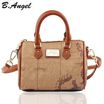 

World Map Boston Handbag for Women Girls Fashion Retro Travel Casual Leather Waterproof Shoulder Crossbody Bag for Ladies
