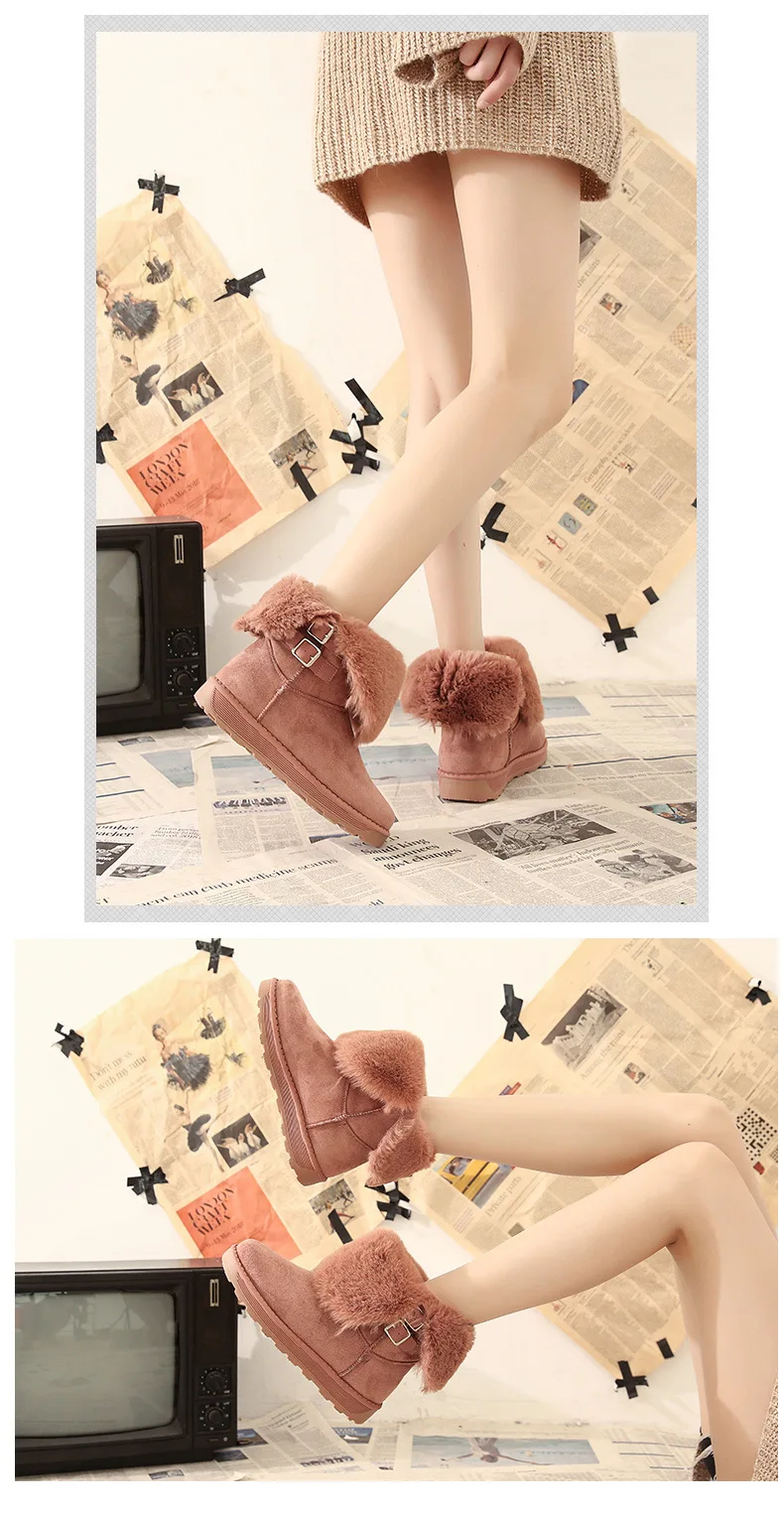 New Winter Women Plush Warm Snow Boots Sequins Rabbit Hair Ankle Boots Thicken Cotton Boots Shoes Zapatos De Mujer Botas