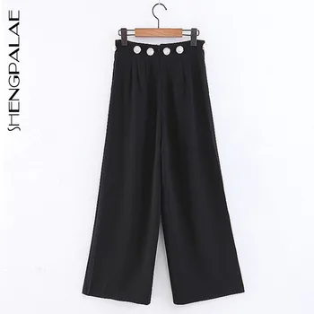 

SHENGPALAE 2020 New Summer Women's Office Ladies Loose Slimming Casual Straight Button High Waist Suit Wide Leg Pants ZA4007