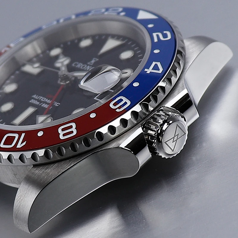 US $357.50 CRONOS GMT Automatic Diver Watch Bidirectional Bezel Sapphire Glass 20M Waterproof Jubilee Bracelet BGW9 Super C3 Luminous Dial