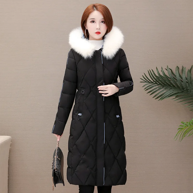 

2019 Winter New Style Korean-style Long Fur Collar Hooded Long Sleeve Slim Fit Slimming Fashion Cotton Coat Versatile Warm Cotto