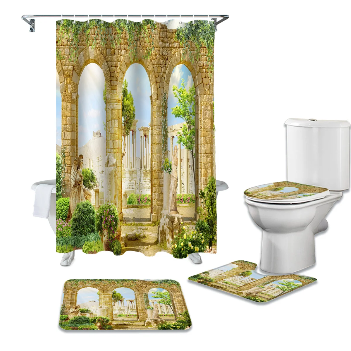 Водонепроницаемая душевая занавеска в ванную комнату садовый коврик с арокой и