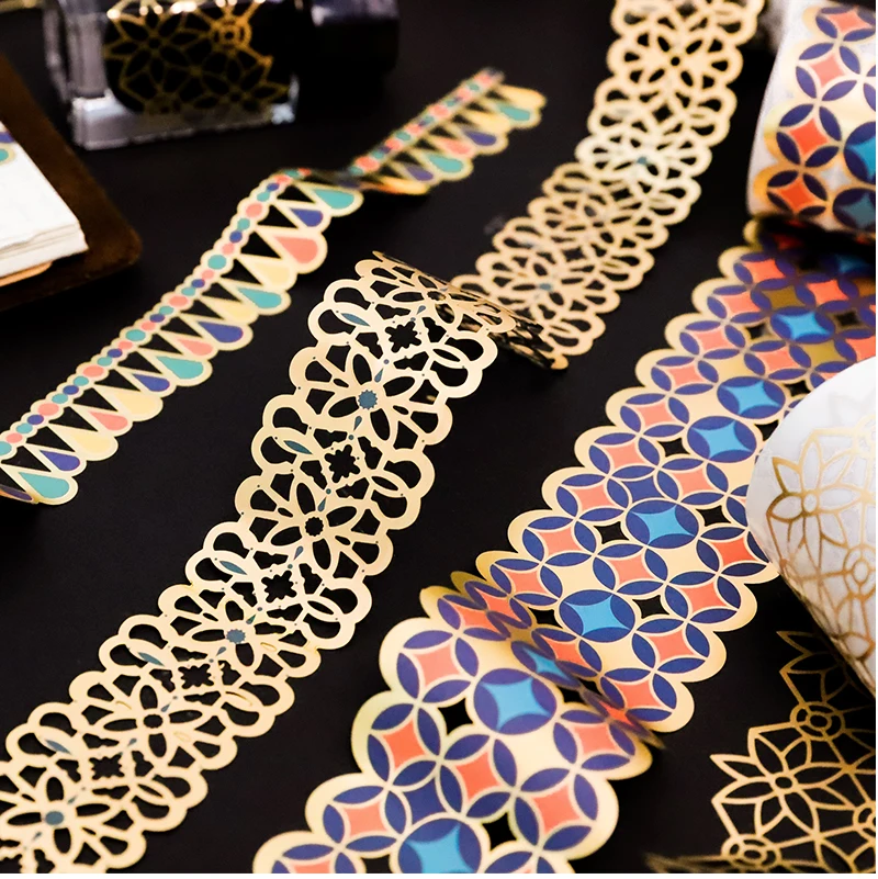 

Retro Golden Hollow Series Lace Washi Masking Tape Release Paper Stickers Scrapbooking Label Stationery Decorative Tape