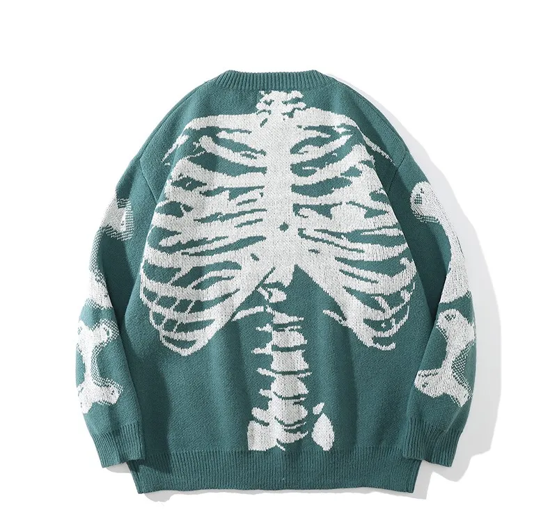 Men Oversized S Knitted Weater Black Loose Skeleton Bone Print Women  Vintage Retro Knitted Sweater Autumn Cotton Pullover Unisex - AliExpress