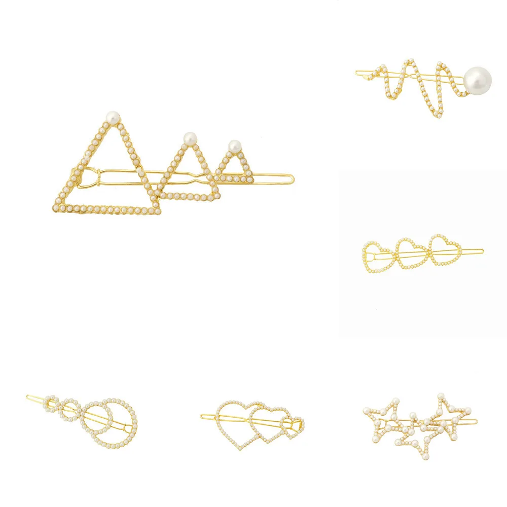 

Fashion Ins Pearls Hairpins For Women Metal Gold Geometric Hairgrips Hollow Out Star Circle Heart Type Wedding Hair Accessories
