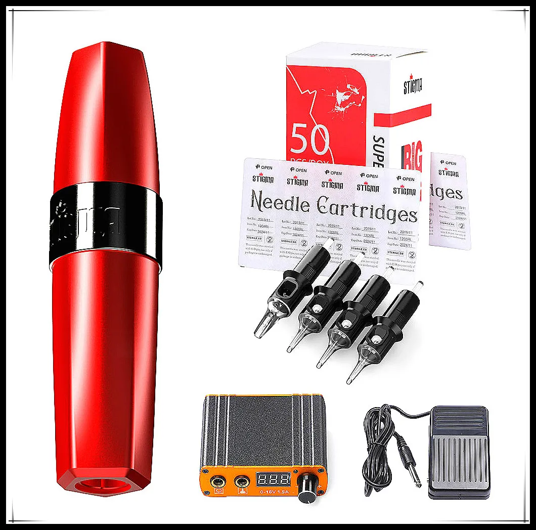 Клеймо роторная тату ручка + картридж иглы источник питания Электропитание