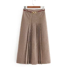 Fandy lokar плиссированные юбки с принтом женская модная юбка с поясом на талии женская элегантная юбка до середины икры с высокой талией Женская юбка