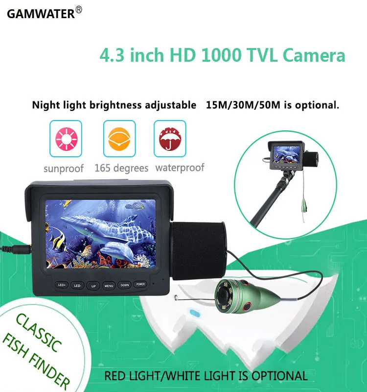 Video Fish Finder 1200TVL Underwater Fishing Camera 4.3 inch Monitor 6PCS 6W IR / White LED Night Vision For | Спорт и развлечения