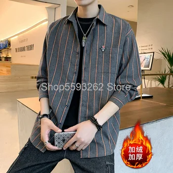 

Men's shirt 2020 men's trend casual plus velvet thick warm winter couple personality shirt