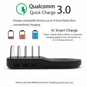 

50W QC 3.0 Fast Wireless Charger Multi-port Mobile Phone Bracket Desktop Dock Station Holder Stand Four-port USB Fast Charger