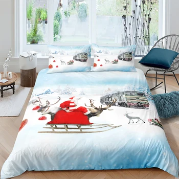 

Santa Claus Bedding Set Christmas Train Sled 3D Creative Duvet Cover King Queen Twin Full Single Double Unique Design Bed Set
